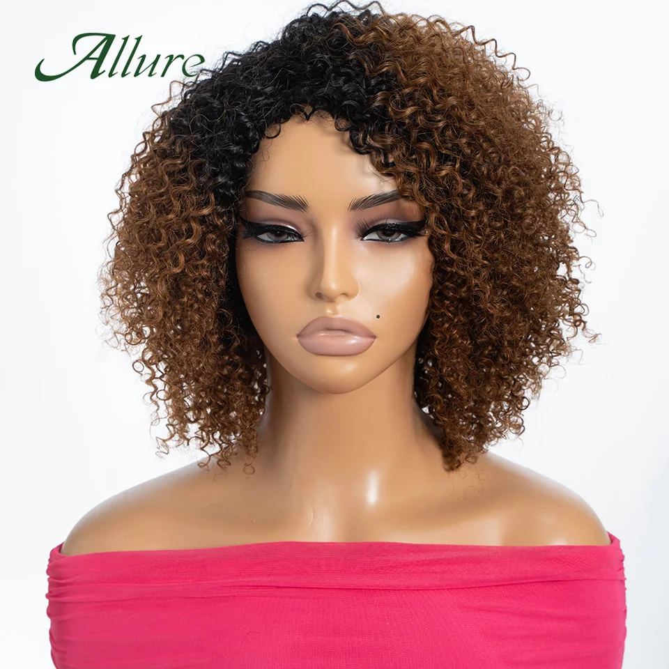 บราซิล Jerry CURLY วิกผมผมมนุษย์ผู้หญิงสีน้ําตาลเข้มผมหยิกสั้น Glueless วิกผม Afro Kinky ผมวิกผม Allure
