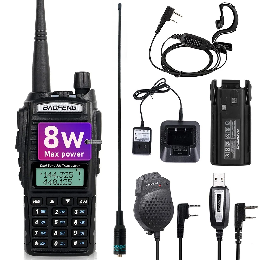 BaoFeng UV-82 8W Walkie Talkies de alta potencia Radio BaoFeng de largo alcance Radio bidireccional portátil Dual PTT Radioaficionado de doble banda