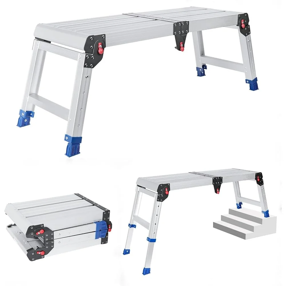 Foldable Aluminum Work Platform Lightweight Portable Step Stool 330lb Capacity Adjustable Height Non Slip Easy Install Carry
