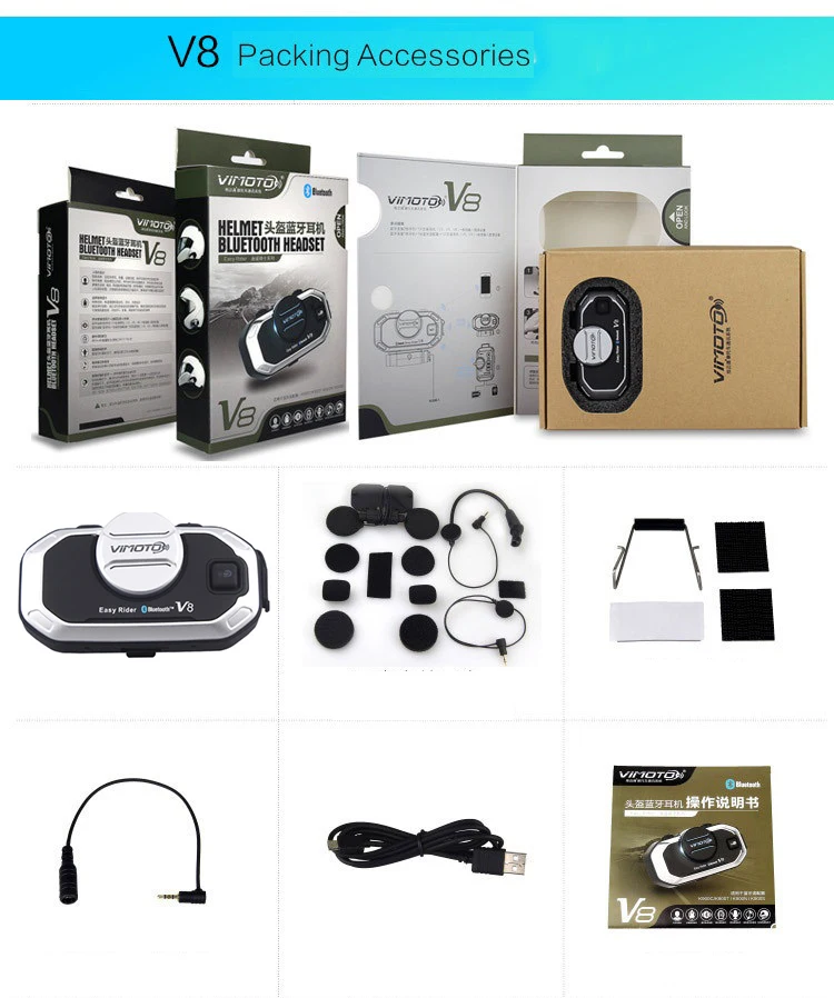 Easy Rider Vimoto V8 Capacete de motocicleta fone de ouvido interfone multifuncional compatível com Bluetooth