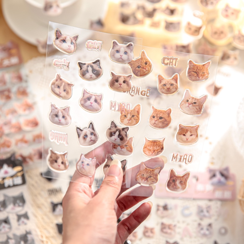 Mr. Paper Cute Cat Head Flat Sticker Cartoon Animal Guka DIY Handbook Decoration Kawaii Stickers Stationery 4 Style