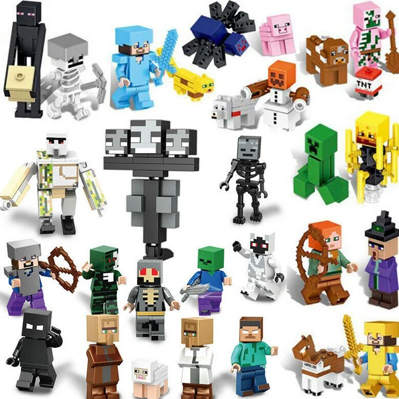 MOC29 My world Minecraft, nuevos bloques de construcción educativos y divertidos, partículas pequeñas, muñeca de píxeles interlace, bolsa de juguete, regalo del Día de los niños
