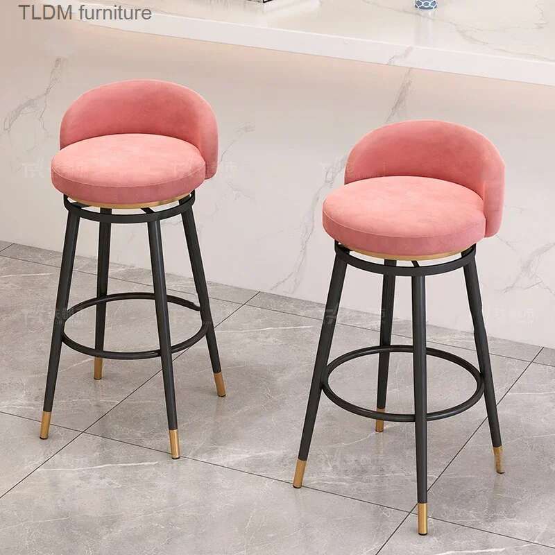 Metal Swivel Bar Chair Pink Counter Barstool Metal Table Kitchen Bar Stool Modern Nordic Cadeira Giratoria Restaurant Furniture