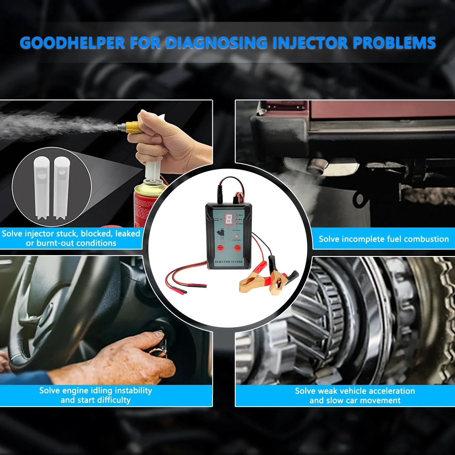 Probador de inyector de combustible mejorado y herramienta de limpieza DIY: prueba de dos inyectores simultáneamente, prueba de inyector de combustible de modo de accionamiento de potencia de 8 pulsos