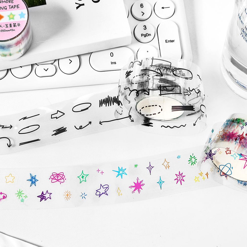 Mr.ペーパー、6スタイル、200cm/ロール、かわいい漫画PETステッカーDIYコラージュスクラップブック、ウォーターカップ、Bluetoothイヤホン装飾テープ
