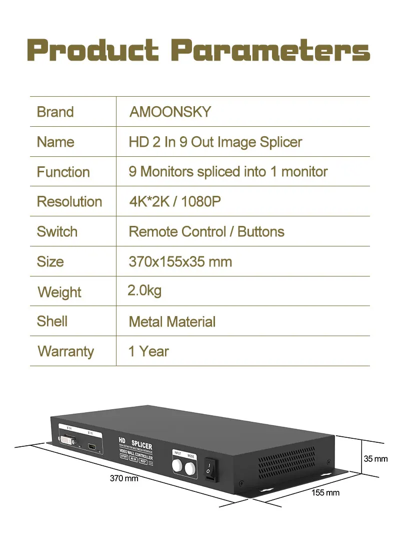 4K HDCP Video Wall Screen Splicer 2X2 3X3 1X4 TV Video Wall Controller LCD Screen Support 3840×2160p@30Hz