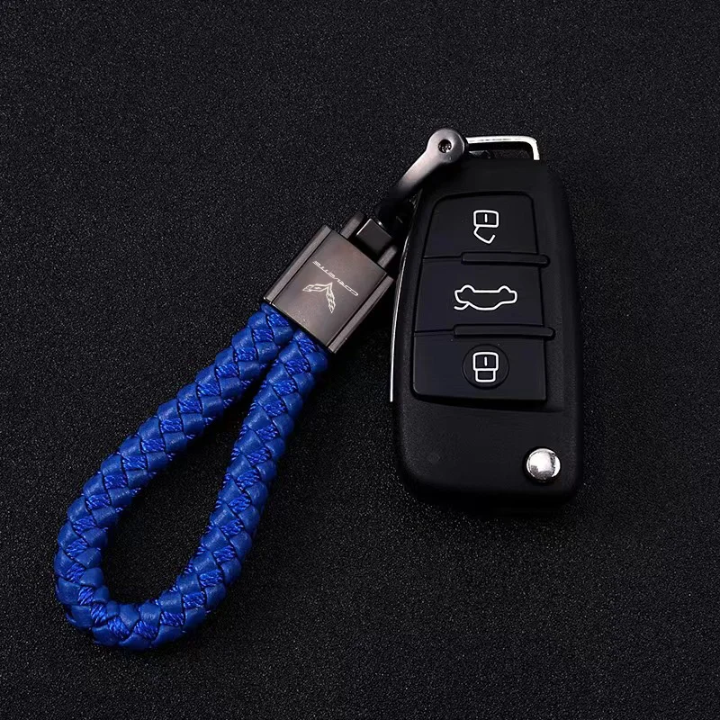 Gantungan Kunci Mobil Anti-Hilang dengan Kartu Nomor Telepon, Tali Kulit Kepang untuk Aksesoris Corvette C1 C2 C3 C4 C5 C5 C6 C7 C6-R C8