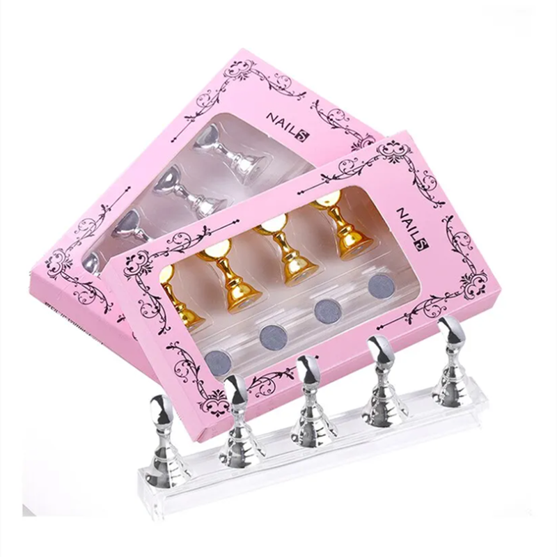 5pcs/Pack Chess Magnetic Nail Holder Practice Display Stand Gold Silver Rose-Golden Showing Shelf Gel Polish Display Stand Tools