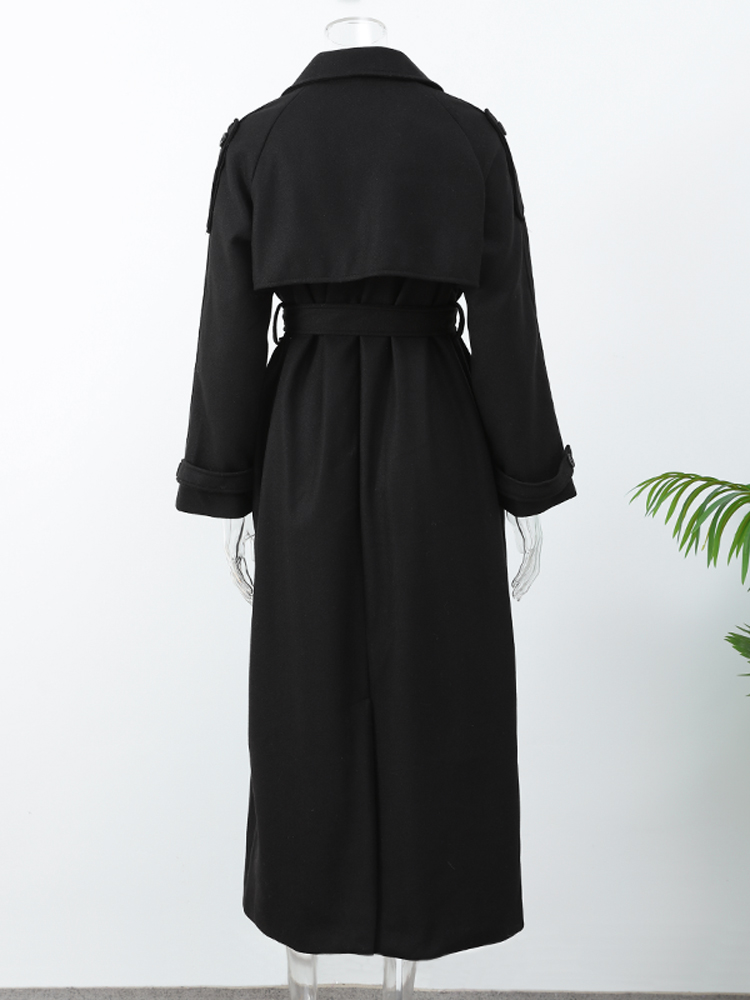 女性のためのエレガントなモノクロウールコート,ラペルオーバーコート,長袖,ボタン,シック,通勤,ストリートウェア,ファッション,秋,冬,2024