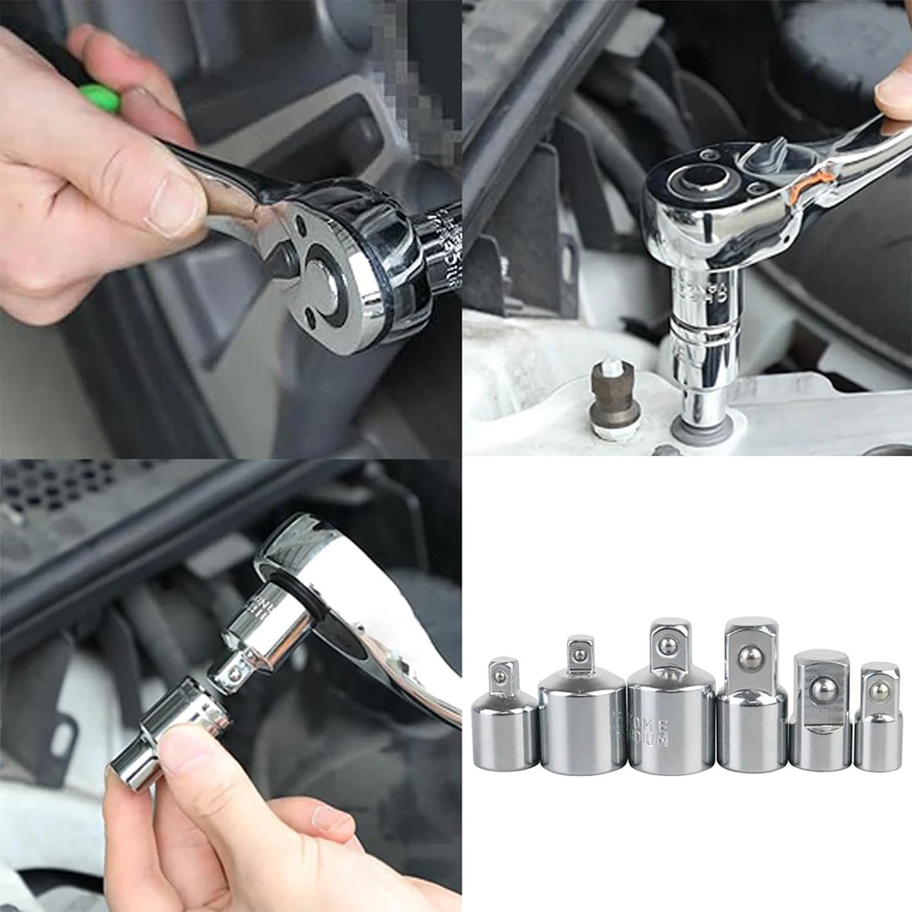 1/4" to 3/8" to 1/2" Socket Converter Kit 6pcs Chrome Vanadium Steel Ratchet Adapter Sleeve Drive Transform Joint Adapter Set