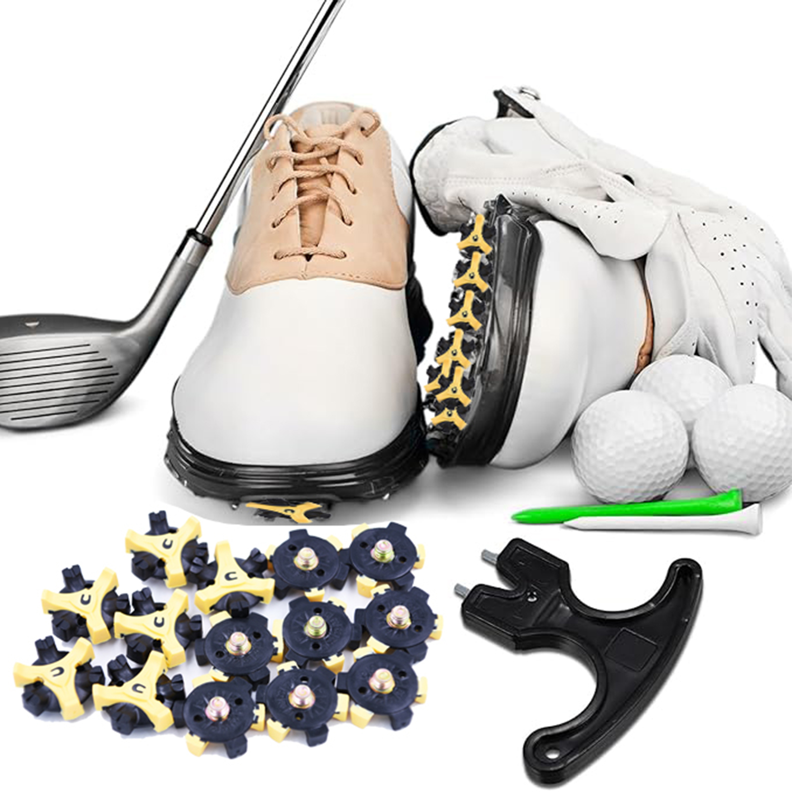 ตะปูรองเท้าโลหะแบบเกลียวสำหรับกอล์ฟ 14 ชิ้น (พร้อมประแจ) ตะปูกันลื่นสำหรับรองเท้ากอล์ฟ และอุปกรณ์เสริมสำหรับกอล์ฟ