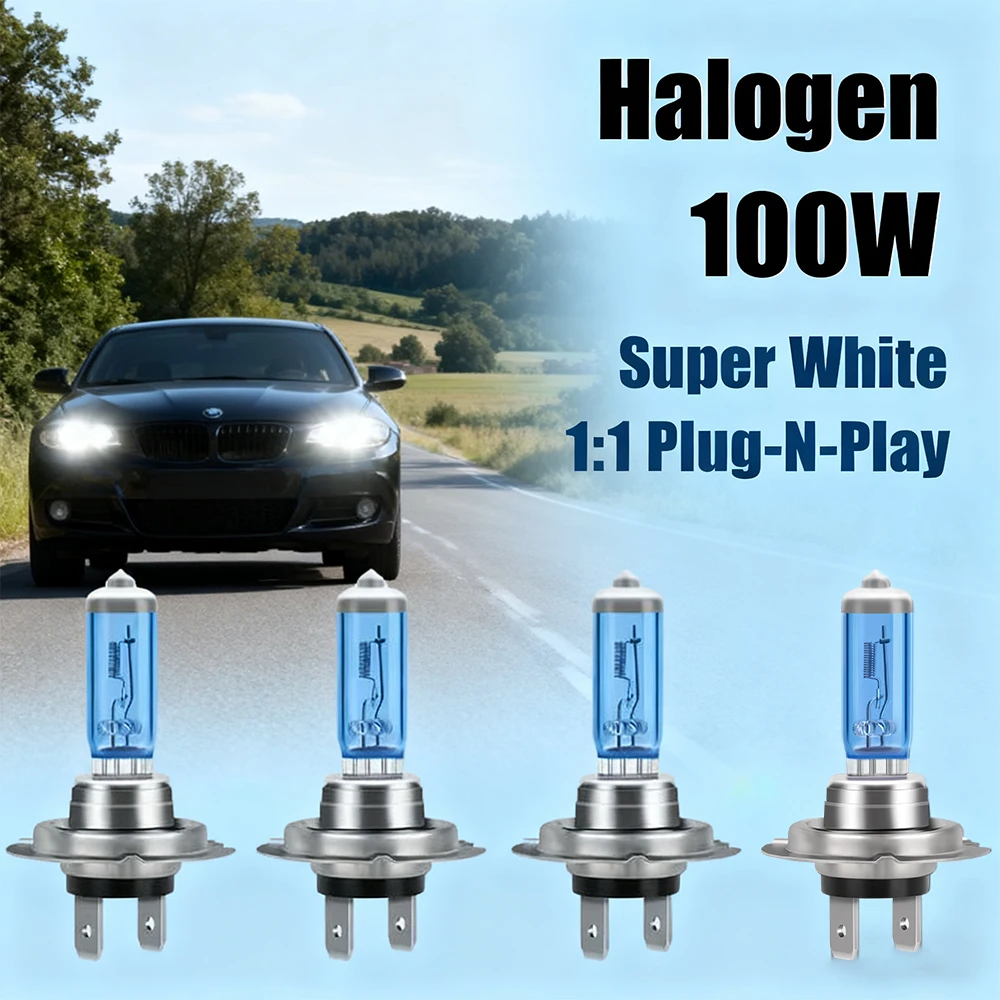 4 unidades carro H7 100W farol 6000K halogênio super branco DRL lâmpada diurna lâmpada 12V luzes de nevoeiro