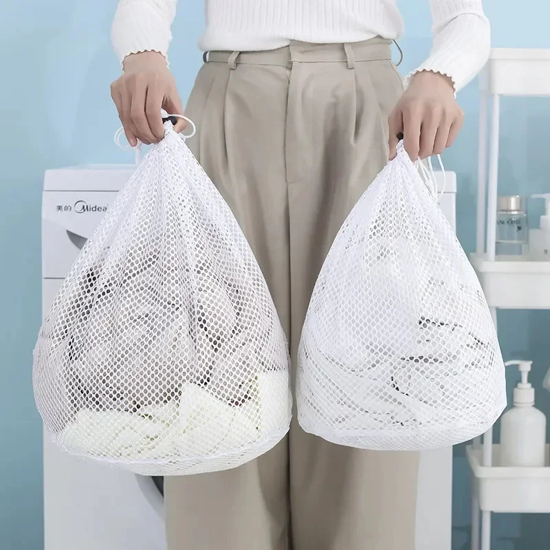 1Pc Drawstring 메쉬 세탁 가방 미세/거친 메쉬 세탁기 여행 세탁 주머니 부드러운 흰색 란제리 보관 의류 뜨거운