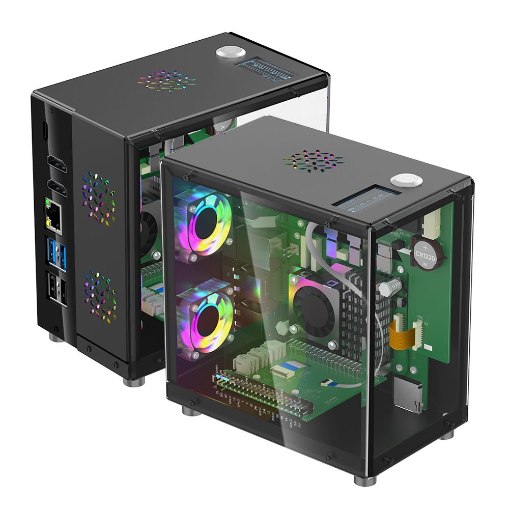 Elecrow Mini PC Case With 1.3'' OLED Screen, 3xCooling Fans,PCIe M.2 Socket,RGB Color Light For Raspberry Pi 5,Jetson Orin Nano