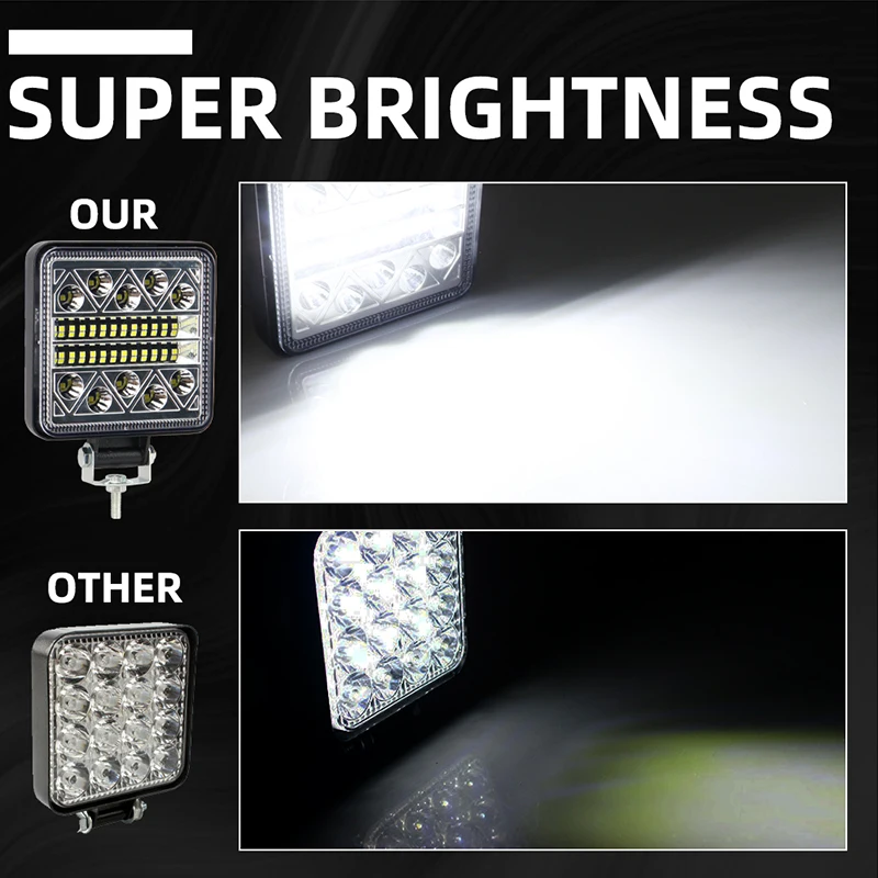 1 pièces 102W barre lumineuse projecteur tout-terrain LED barre lumineuse de travail 3030 LED 34SMD carré pour tracteur SUV camion conduite antibrouillard