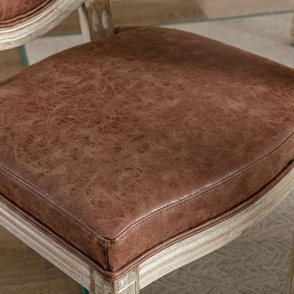 Farmhouse Leather Dining Chairs Set of 4, French Country Chairs with Round Back, Oval Side Chairs for Kitchen/Restaurant