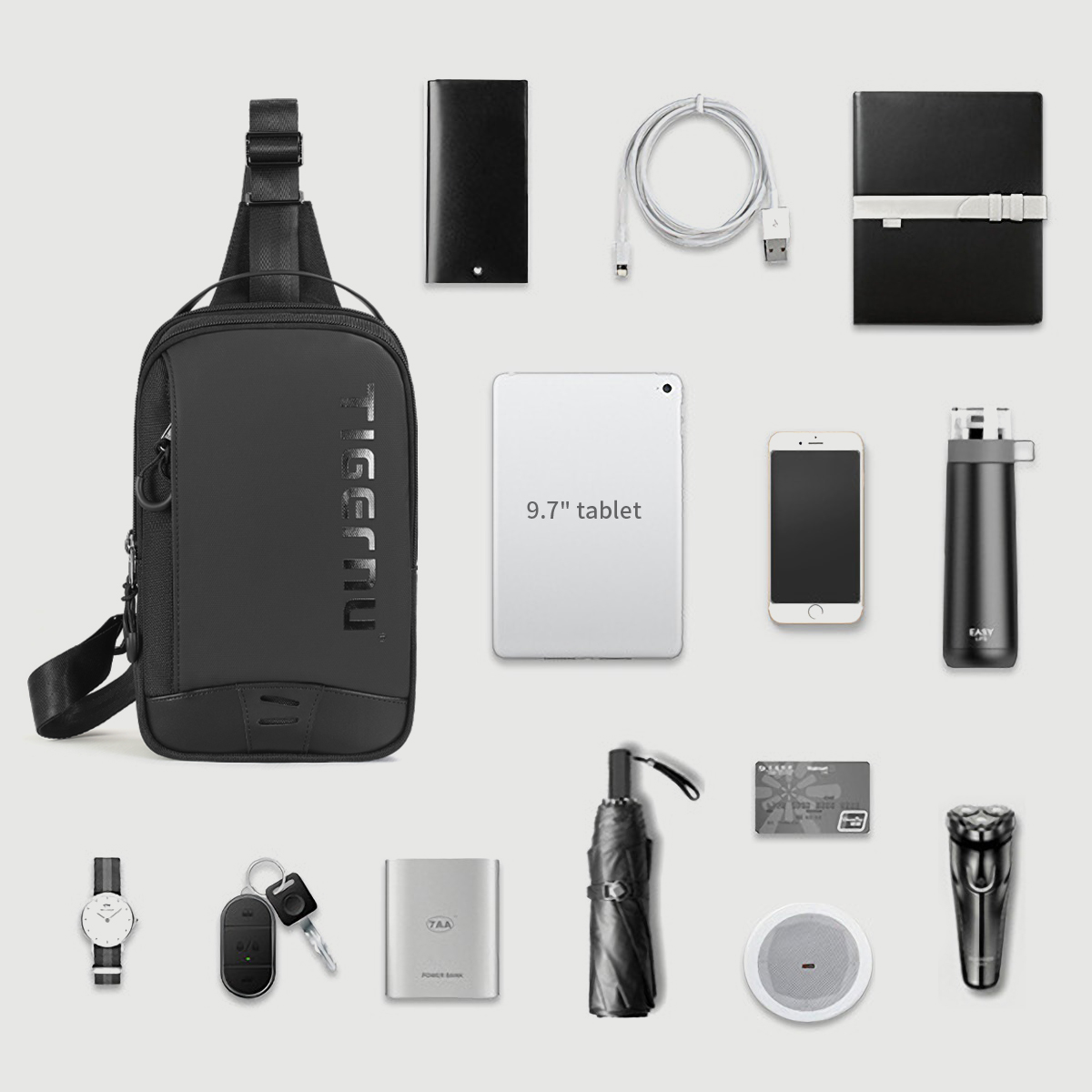 メンズ軽量チェストスタイルショルダーバッグ,9.7インチipadバッグ,カジュアル,ライト