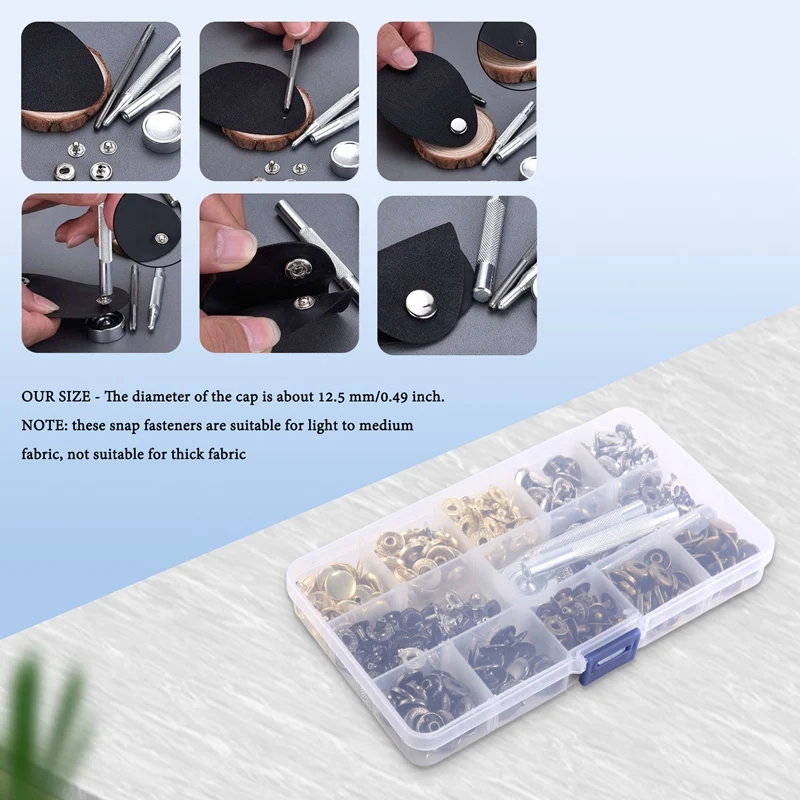 100 ชุดหนัง Snap Fasteners Kit,12.5 มม.ปุ่มโลหะ Snaps กด Studs, 4 สีหนัง Snaps สําหรับเสื้อผ้า,กระเป๋า