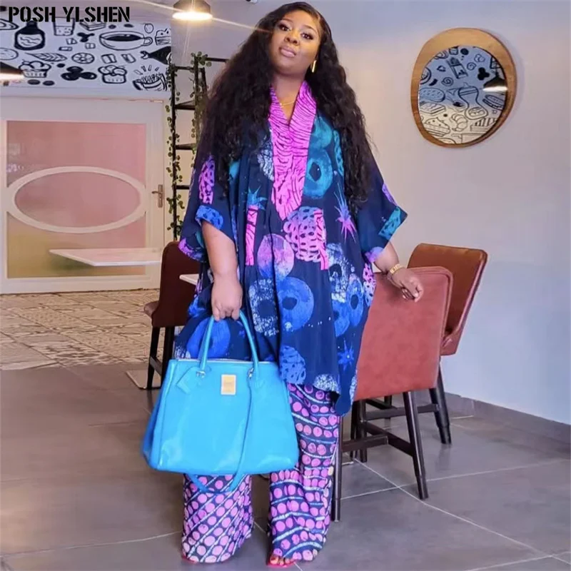 Plus Size Afrikanische Kleidung für Frauen Ankara Dashiki 2-teiliges Set Print Outfits 2024 Neue muslimische Mode Tops Hosen Hosen Anzüge