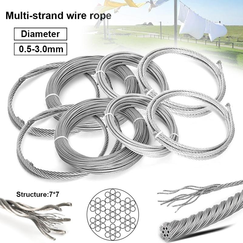 Diameter 0.5-3mm 5/10m stainles steel wire rope with a of7*7 structure soft fishing cable lifting rope pull drying rack wire rop