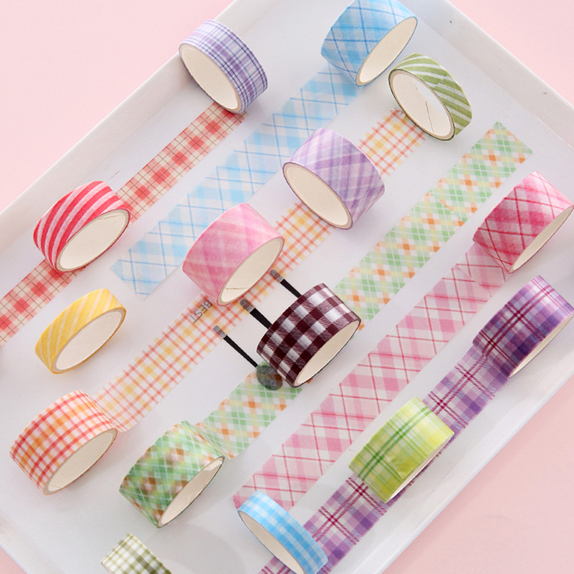 6Pcs Plaid Washi Tapes Scrapbooking Supplies Basic Decorative Adhesive Tape Korean Stationery Journaling Materials Masking Tape