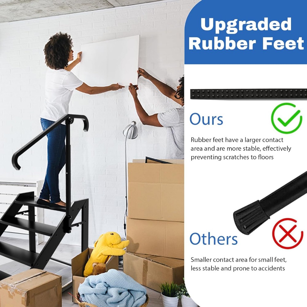 Step Ladder, Foldable Step Stool, 4 Step Folding RV Steps with Handrail, Camper Steps Outdoor, for Reaching High, Travel Trailer