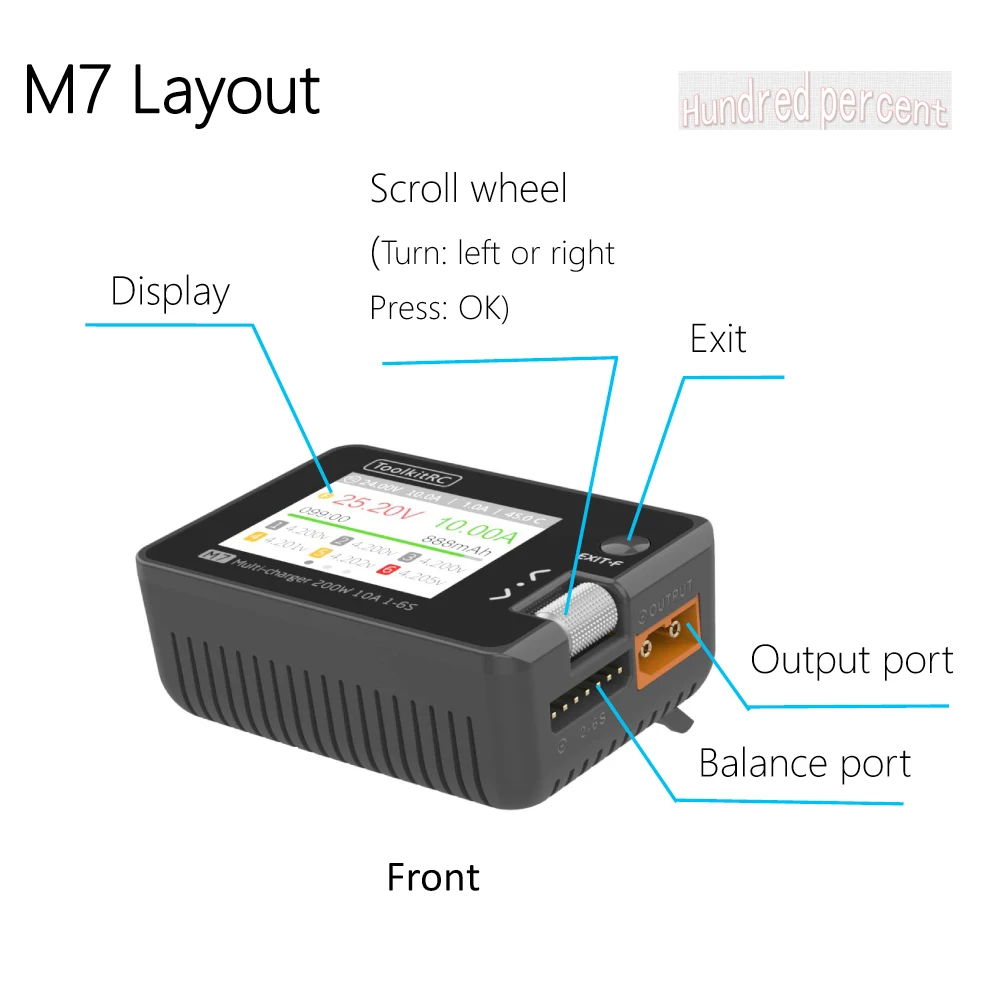 ToolkitRC M7 200W 10A DC BALANCE Charger Discharger สําหรับ 1-6S LiPo แบตเตอรี่แรงดันไฟฟ้า Servo Checker ESC เครื่องทดสอบตัวรับสัญญาณ LCD IPS
