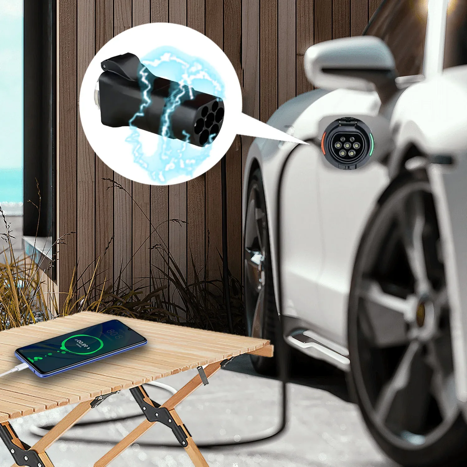 No es un tipo 2, enchufe de descarga lateral para coche eléctrico, adaptador de cargador EV GBT 16A con enchufe europeo, estación de energía para exteriores, puertos de necesidades V2L