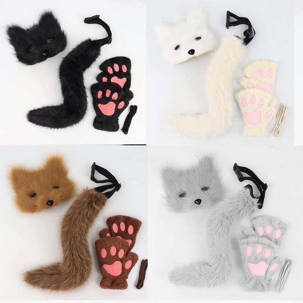 Máscara Therian y cola, disfraz de Halloween, máscara de gato peludo para fiesta de Halloween, juego de rol, Festival de cumpleaños, puesta en escena