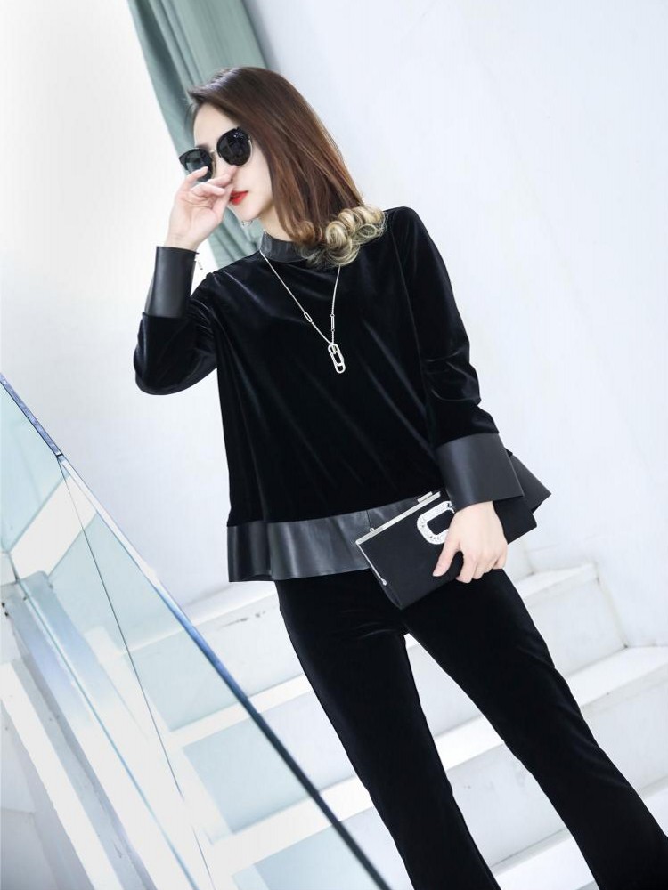 Women Autumn Velvet Patchwork Genuine Leather Tops Stand Collar Loose Fit Coat Office Ladies Casual Outwear Jacket Streetwear