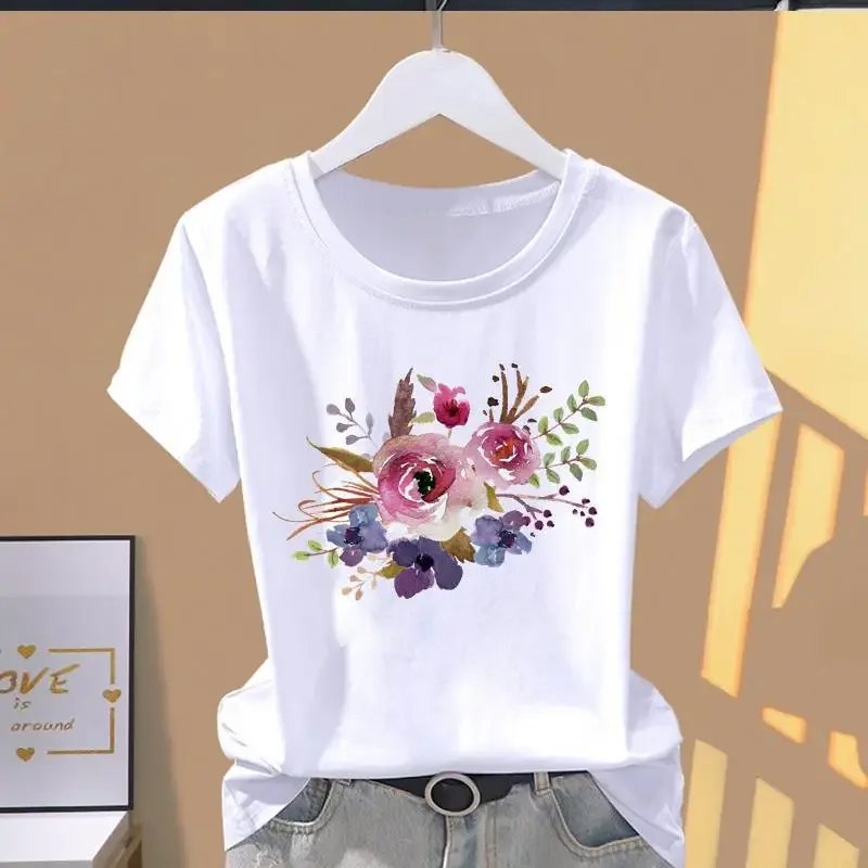 90s Y2k 女性プリント花スポーツファッションカジュアル爆発半袖 Tシャツグラフィック Tシャツ女性服 Tシャツ