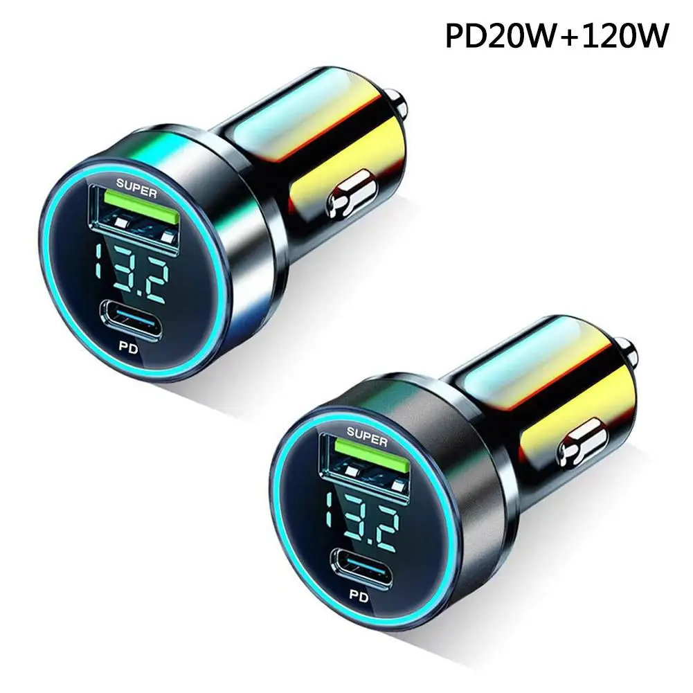 Quick Car Charger 12-24V Dual USB Type C 120W+PD20W For IPhone13 Pro Phone Car Fast Charging