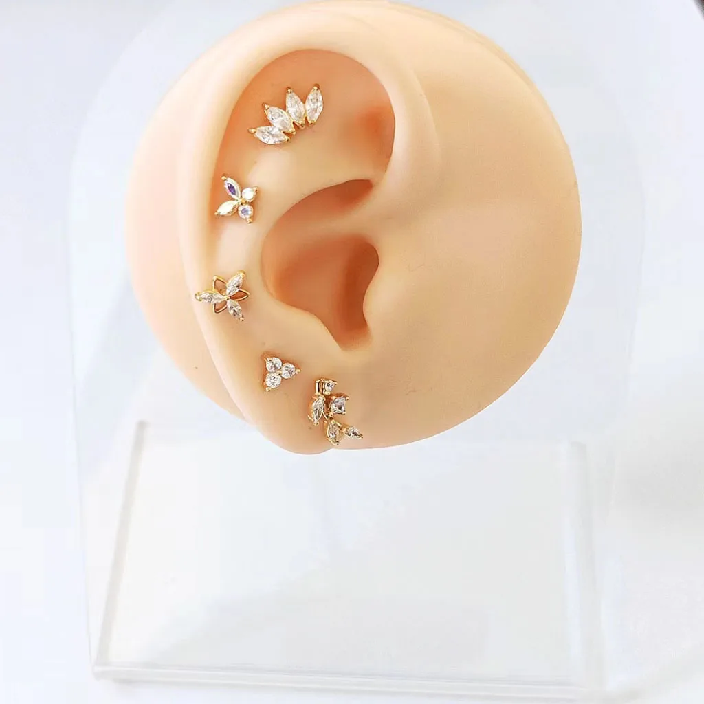 ASTM F136 G23 flor de titanio Luna mariposa sin rosca Piercing relámpago Pin Push in labio Stud Daith Concha pendiente 16G 18G 20G