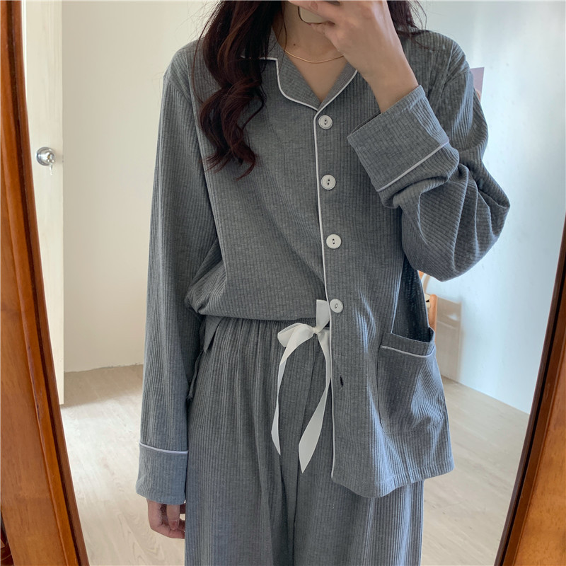 Conjunto de pijamas femininos casuais primavera e outono novo 2024 algodão puro mangas compridas calças compridas doce estilo escolar conjunto homewear