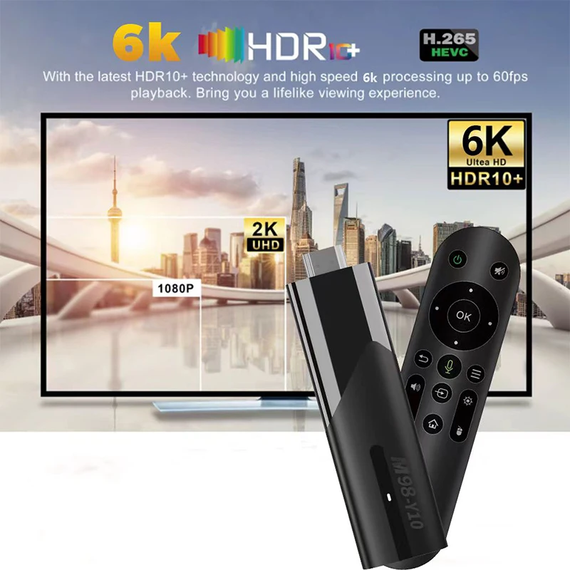 M98 Y10 Smart TV Stick Android 13 BT 5.0 ATV Allwinner H618 2,4G 5G Dual Wifi HDR10 6K Media Player TV Box