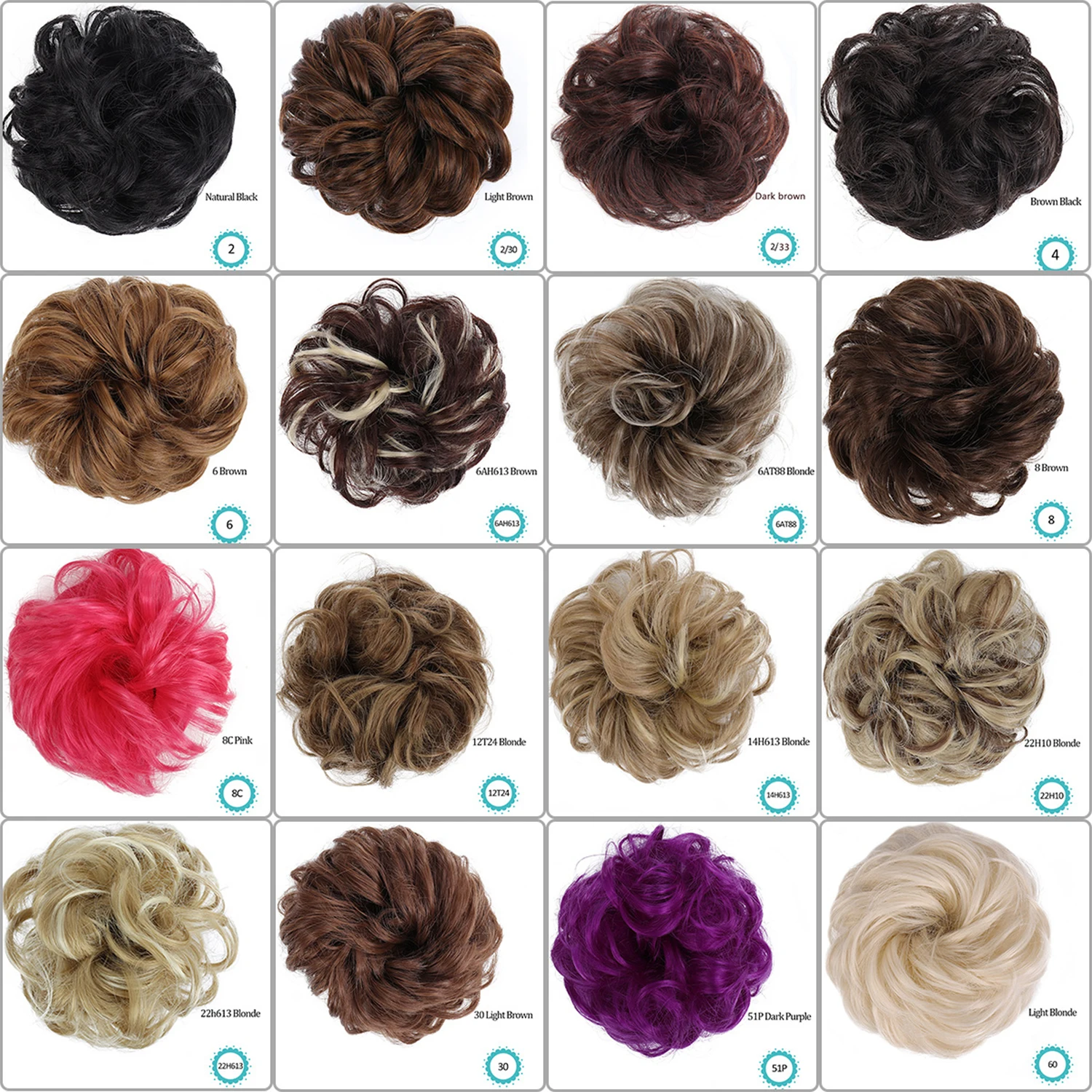 Allaosify 합성 헤어 번 여성용 천연 곱슬 머리 헤어피스 헤어 익스텐션 핑크 레드 블랙 Chignon With Rubber Band