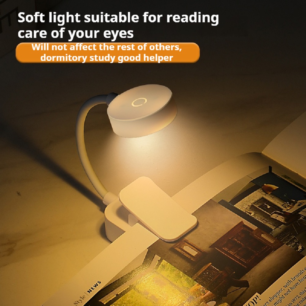 Mini luz LED para libros, lámpara de mesa con Clip portátil, 3 modos de protección ocular, alimentada por batería, regulable continua, lámpara de lectura para estudio y cabecera