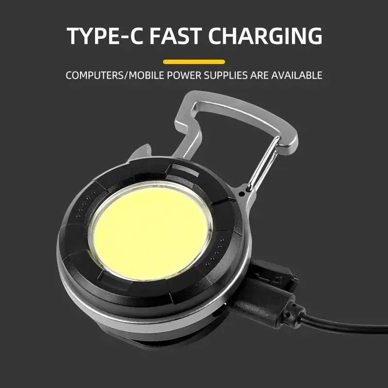 แบบพกพา COB พวงกุญแจไฟฉาย LED Mini ไฟทํางาน Floodlight Type C ที่เปิดขวดแบบชาร์จไฟได้กลางแจ้ง Camping Light