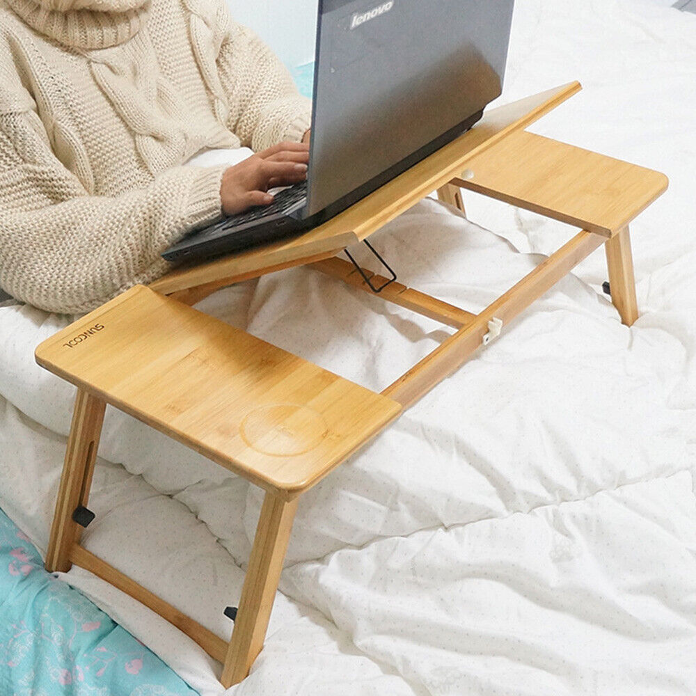 Bamboo Laptop Desk Stand Large Folding Bed Table Adjustable Portable Office Desk