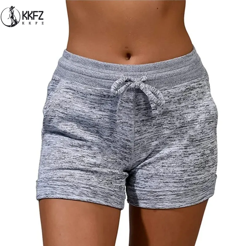 Short ajusté à taille élastique pour femme, vêtements solides, poche inclinée, proximité Wstring, décontracté