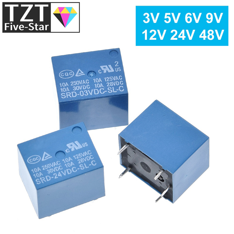 TZT Relays SRD-03VDC-SL-C SRD-05VDC-SL-C SRD-06VDC-SL-C SRD-09VDC-SL-C SRD-12VDC-SL-C 3V 5V 6V 9V 12V 24V 48V 10A 250VAC 5PIN