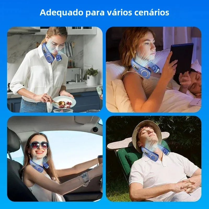 JKUOO Ventilador de pescoço portátil, ventilador sem lâmina mãos livres com placa de resfriamento LED 4, ventilador pessoal Bateria de 4000mAh recarregável por USB