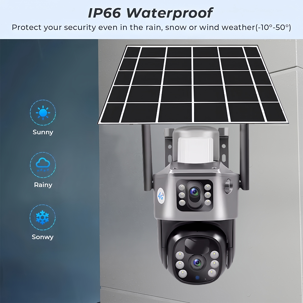 Dual Lens Solar 4G IP Camera 8MP 4K Wireless Surveillance Camera WiFi for Smart Home Night Vision with People Detection CCTV