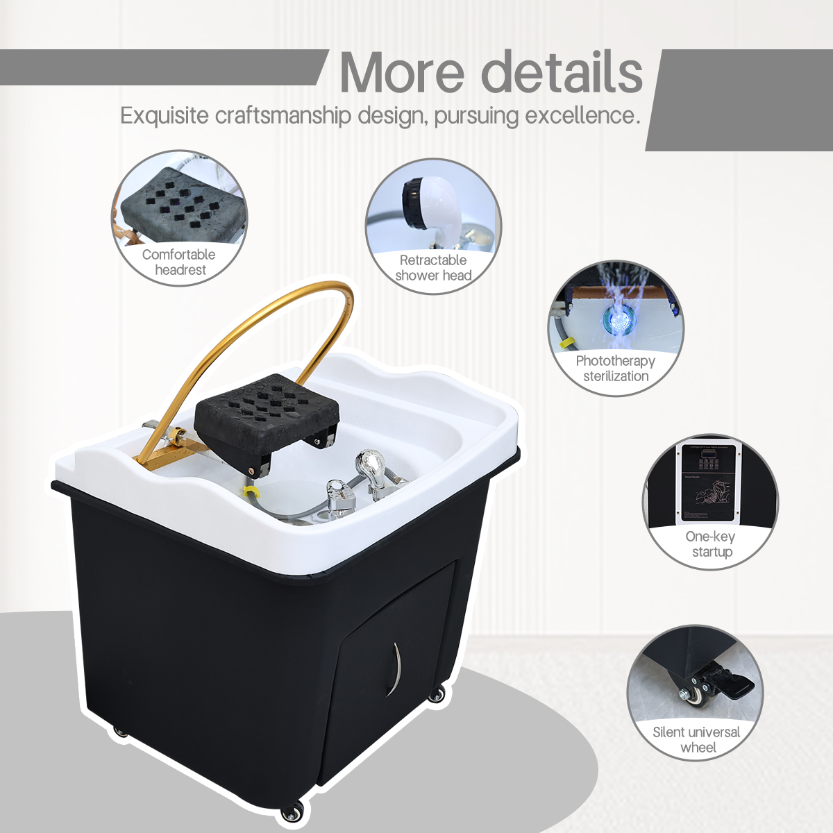 Movable head treatment basin water circulation beauty hair spa salon shampoo sink for barbershop