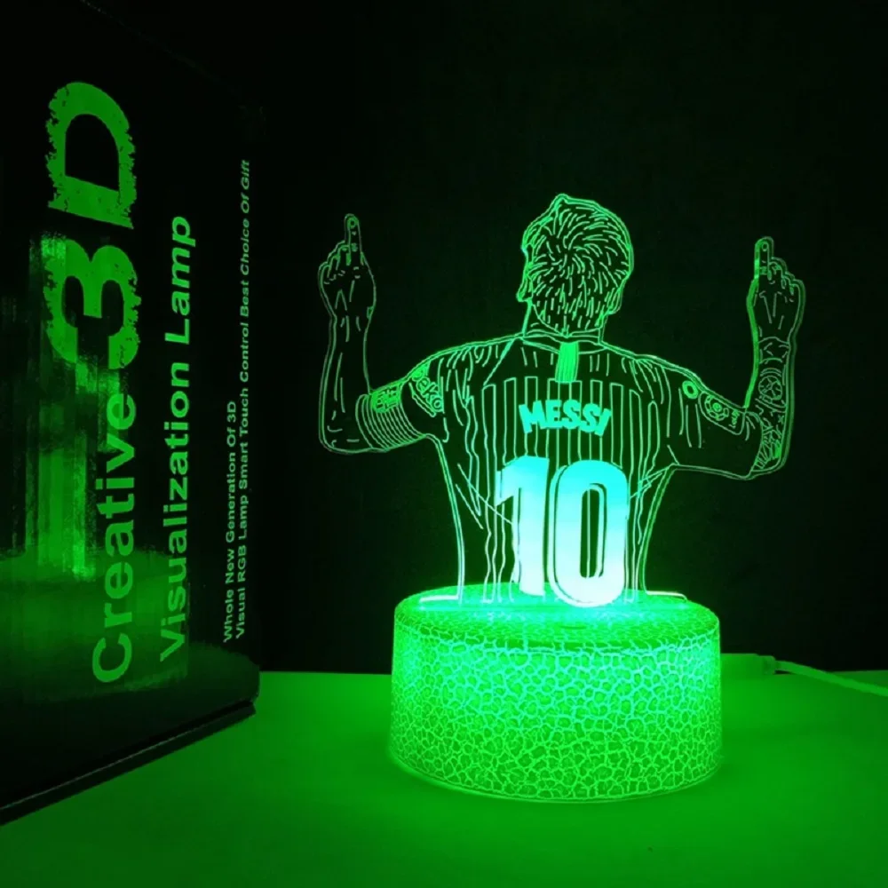 Luz noturna ilusão 3D Messi 7 cores / 16 cores gradientes interruptor de toque LED lâmpada de mesa com luz noturna (branco crackle)