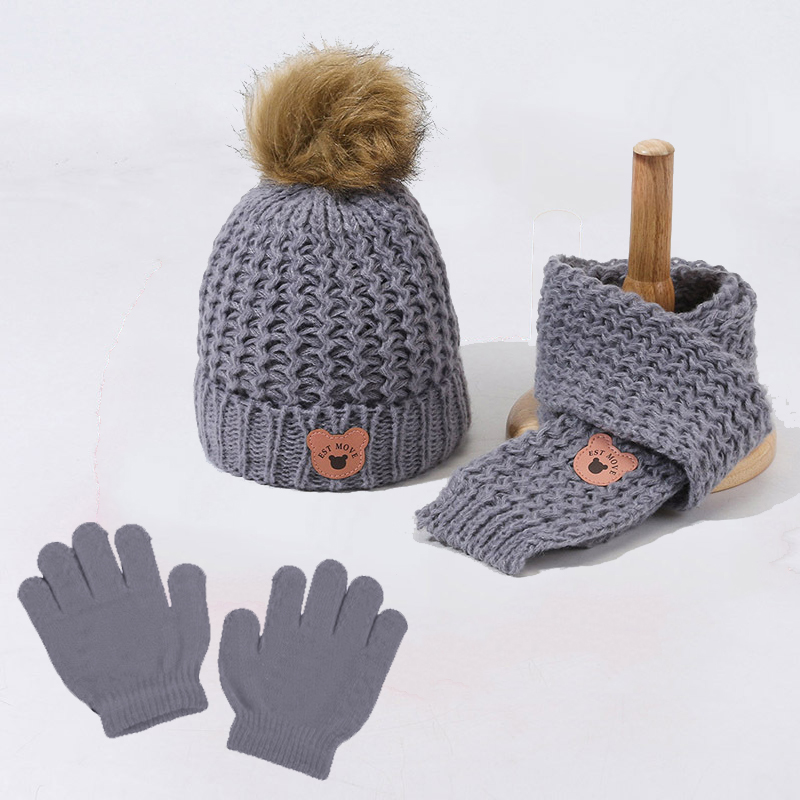 3-teiliges Set aus Kindermützen, Schals und Schneehandschuhen, Winterstrick, warm, weich, für den Außenbereich, für Jungen, Mädchen und Kleinkinder