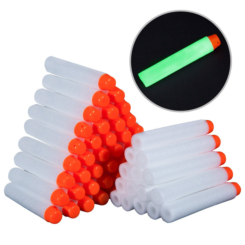 Bala de repuesto suave que brilla en la oscuridad, bala luminosa de espuma de repuesto para pistola de juguete Nerf, serie Elite, balas de agujeros blandos, dardos