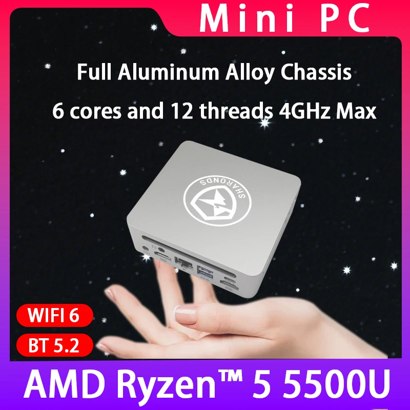 Computador de mesa pequeno Windows 11 Pro AMD Ryzen 5 5500U Barebone MINI PC 8/16/32GB DDR4 256/512GB/1TB PCIe M.2 SSD WiFi 6 BT5.2