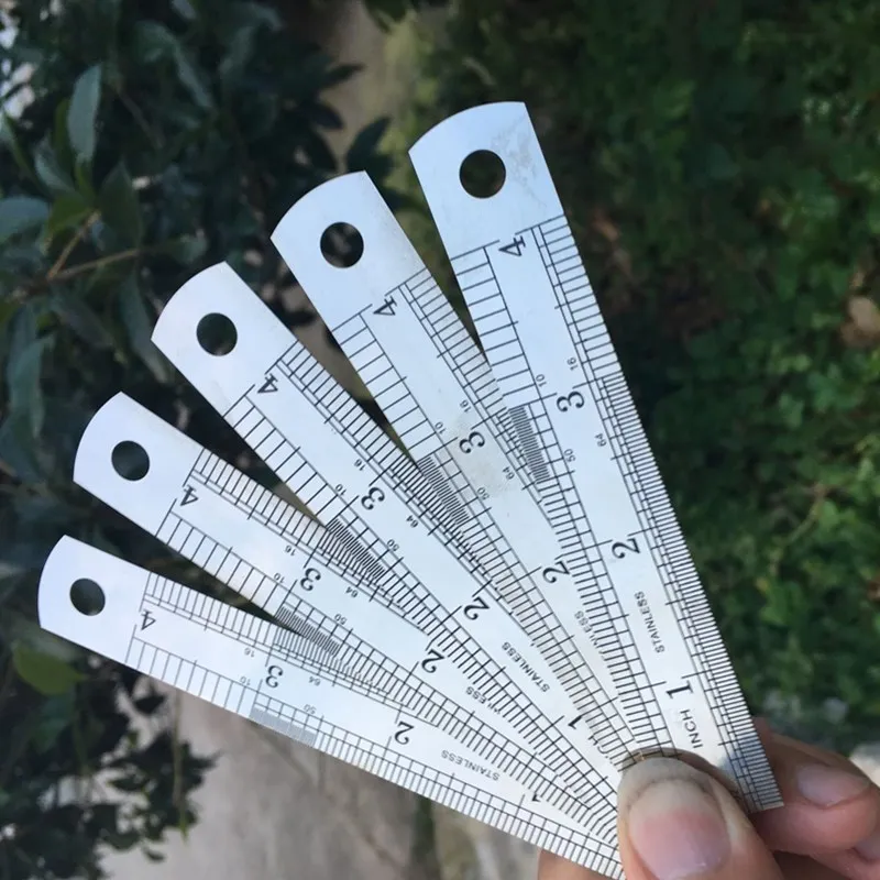 Righello dritto in metallo in acciaio inossidabile da 10 cm, doppia scala, strumento di misurazione in pollici, materiale scolastico per ufficio, artista, studente, disegno di cancelleria