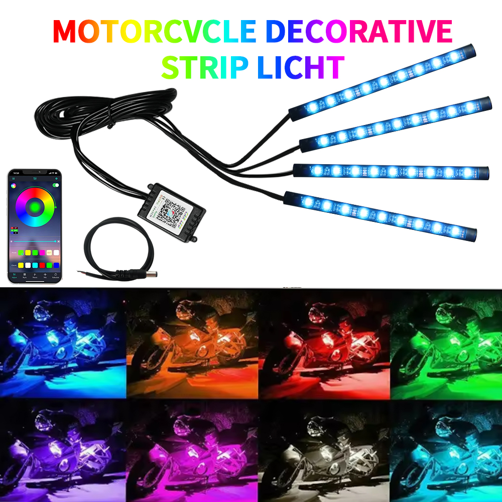 Led motorfiets sfeerlicht decoratieve omgevingslichtstrip neonlamp flexibele RGB APP 12V voor Harley Yamaha Kawasaki Suzuki